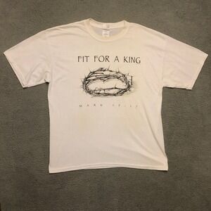 Vtg Jesus Tee Fit For A King Crown Of Thorns Christian Graphic T-Shirt White XL